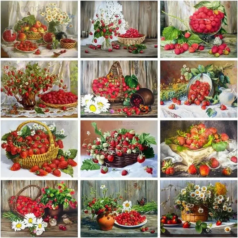 

DIY Full Drill Square/Round Diamond Embroidery Strawberry Raspberry Fruit Basket Diamond Painting Mosaic Picture Kitchen Decor