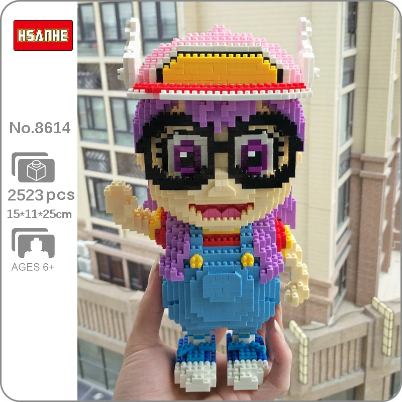 Hsanhe 8614 Anime Dr.Slump Alrale Smile Glasses Girl Hat Model DIY Mini Diamond Blocks Bricks Building Toy for Children no Box