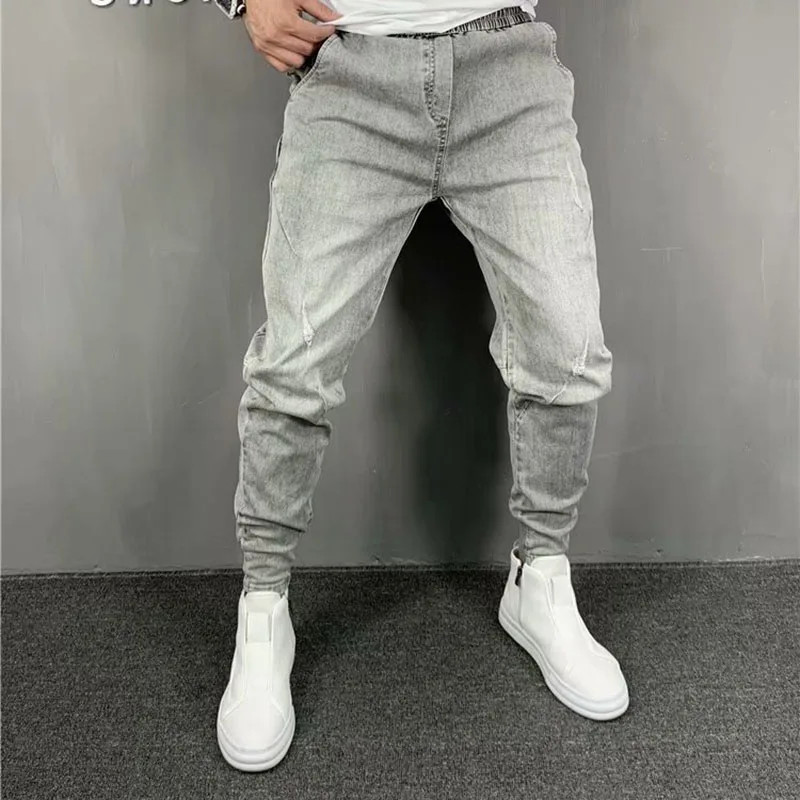 Elastic Waist Jeans Men's Korean Version Of Elastic Leggings Social Spirit Guy Small Feet Nine-point Pants Trendy Men's Pants