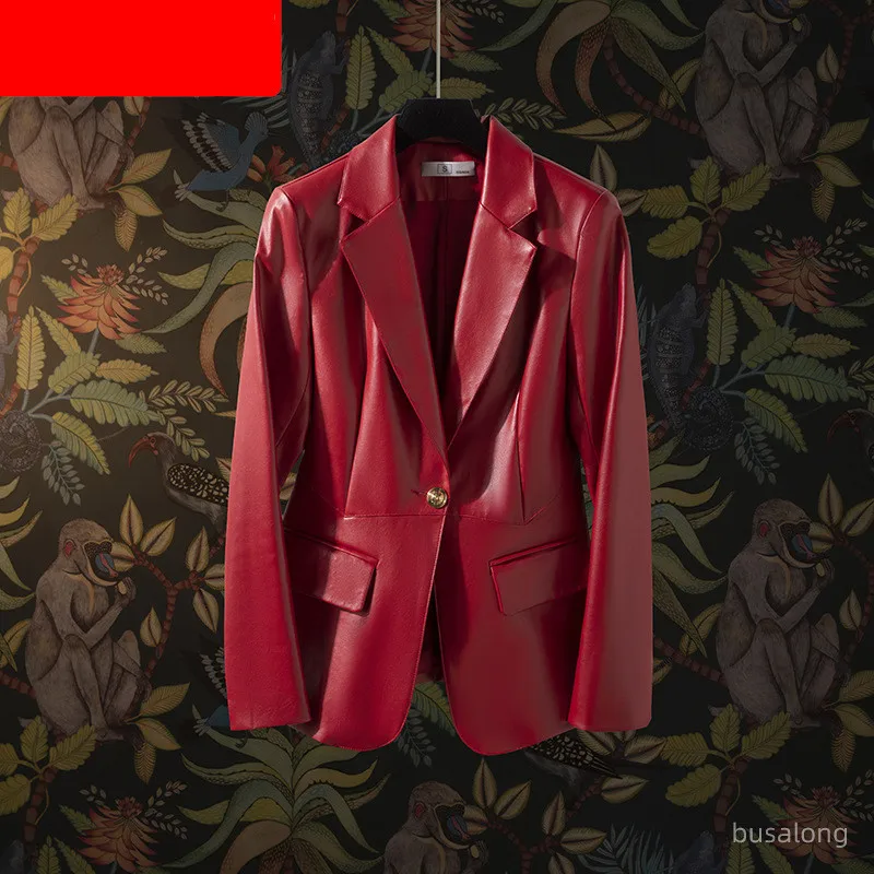 KoHuiJoo Plus Size Leather Coat Women Vintage 2022 Long Sleeve Formal Office Casual PU Leather Jackets With Designs Ladies S-4XL