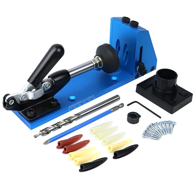 

Practical Pocket Hole Jig 9.5mm Drill Bit Guide Oblique Hole Locator with Dust Shroud Aluminum Alloy for DIY Woodworking