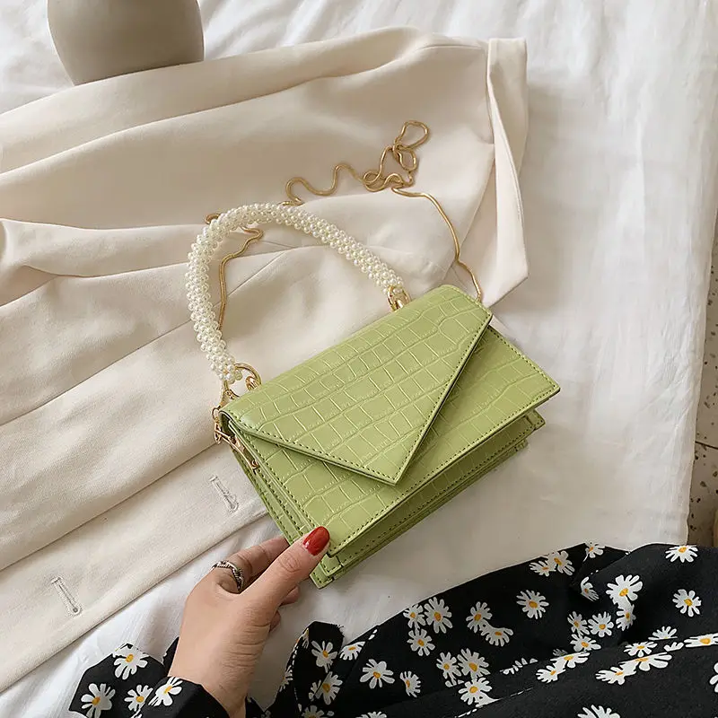 

Women's Designer Small Chain Flap Handbag Solid Color PU Leather Shoulder Square Bags 2022 Female Travel Armpit Bag