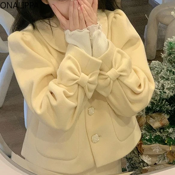 Женская однотонная куртка Onalippa с пуговицами и бантом милые корейские пальто