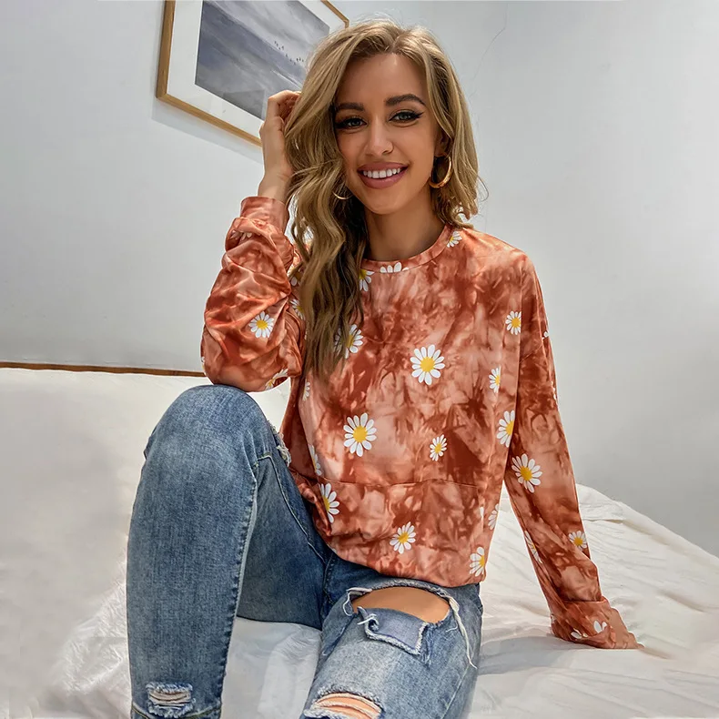 Весенне-осенний женский пуловер топ с длинными рукавами и принтом Daisy Bandhnu
