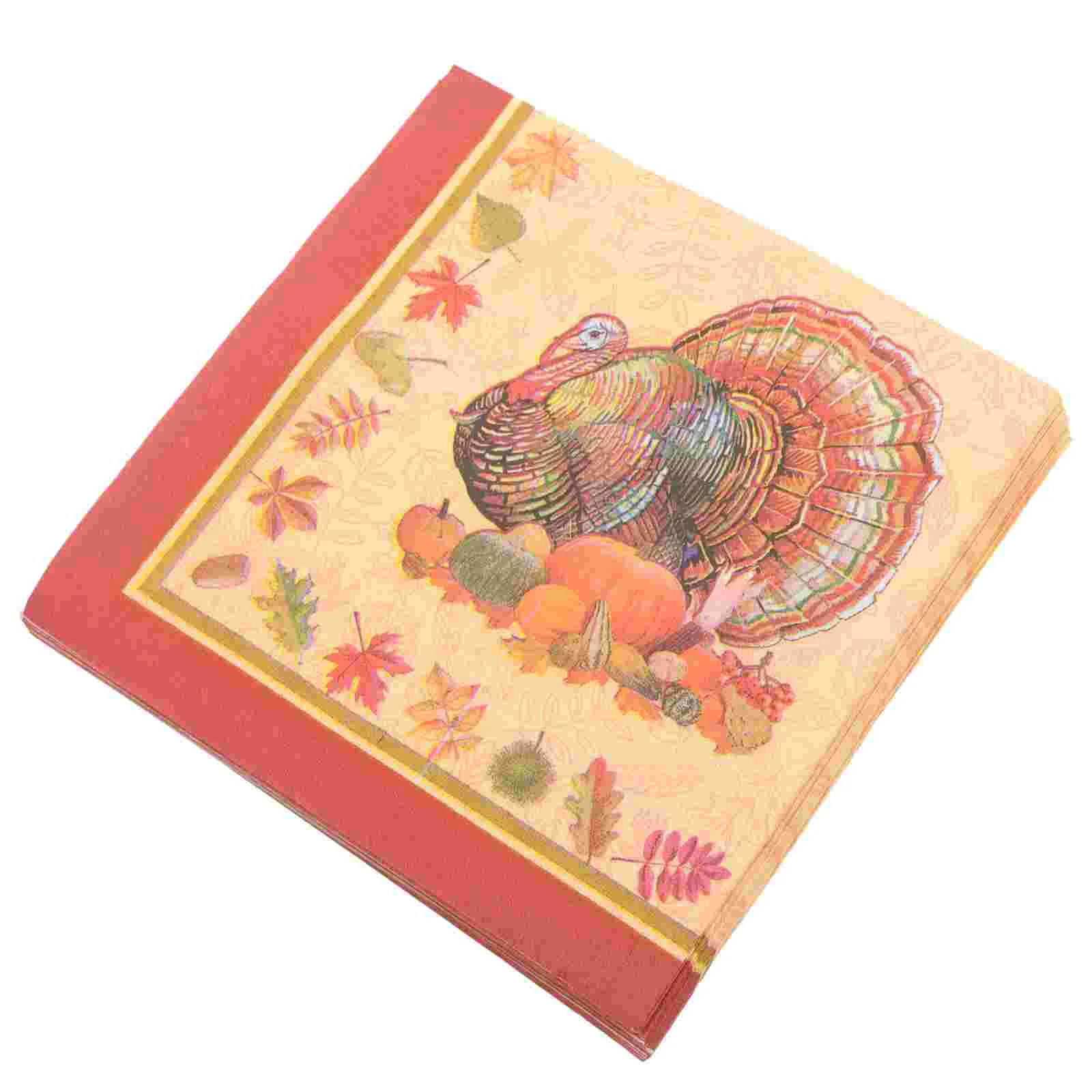 

40pcs Thanksgiving Day Printed Napkins Cartoon Turkey Tissue Dinner Paper Towel Party Supplies (Pattern 2)