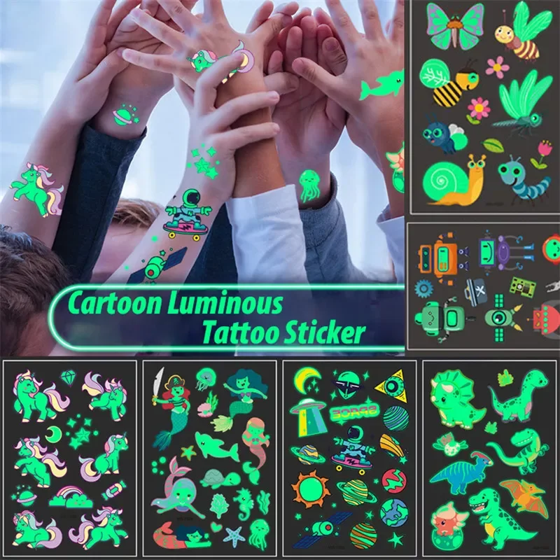 

NEW IN Waterproof Tattoo Stickers Luminous Child Kid Temporary Fake Tattoos Glow Paste on Face Arm Leg for Children Body Sticker