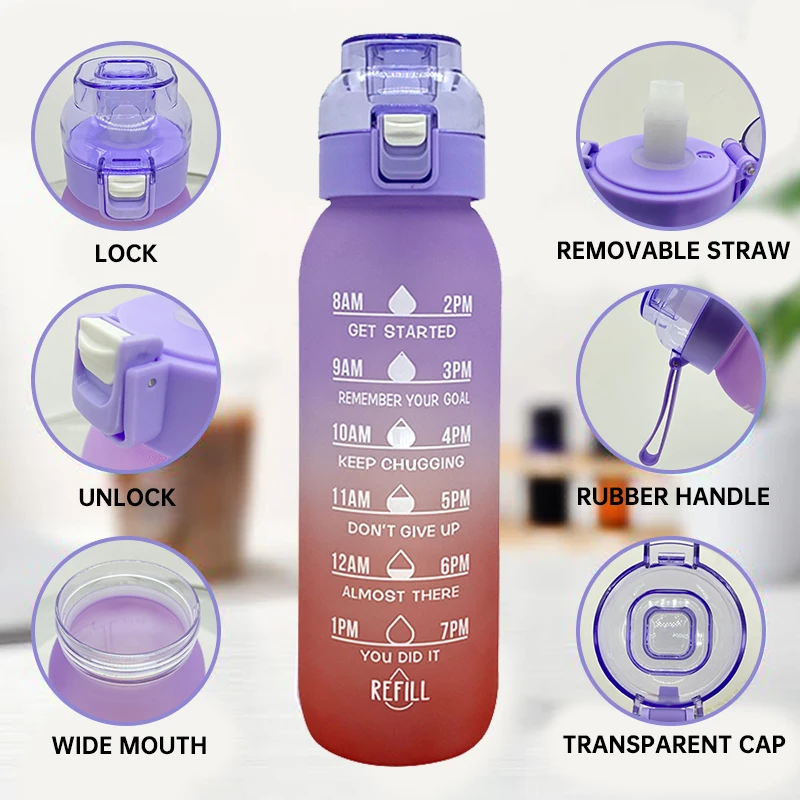 Бутылка для воды LUSQI с соломинкой и 5 подставками 1000 мл 1 шт.