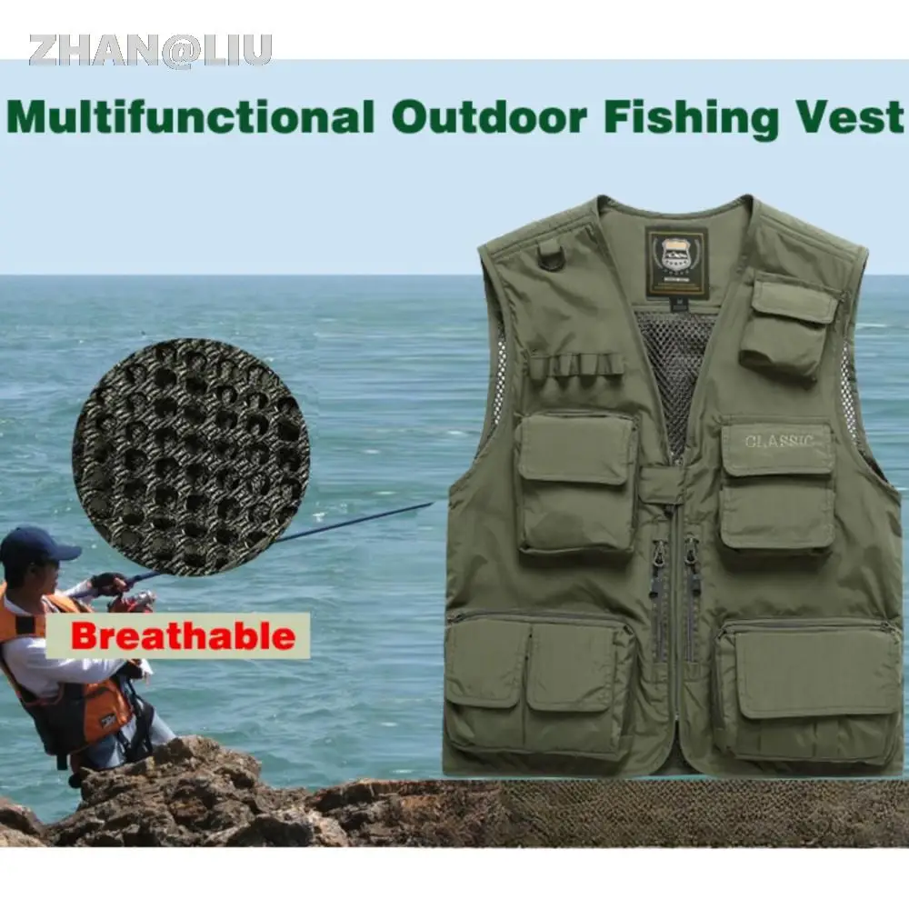 

2023 Fashion Breathable Mesh Fishing Vest Fishing Jacket Multifunctional Outdoor Photography Fishing Shoulder Multi Pocket Vest