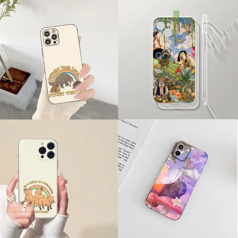 

Мультяшный чехол capyбара для телефона IPhone 14 12 13 11 Pro Max Mini X XR XS Max 7 8 Plus черный с прозрачным силиконовым покрытием