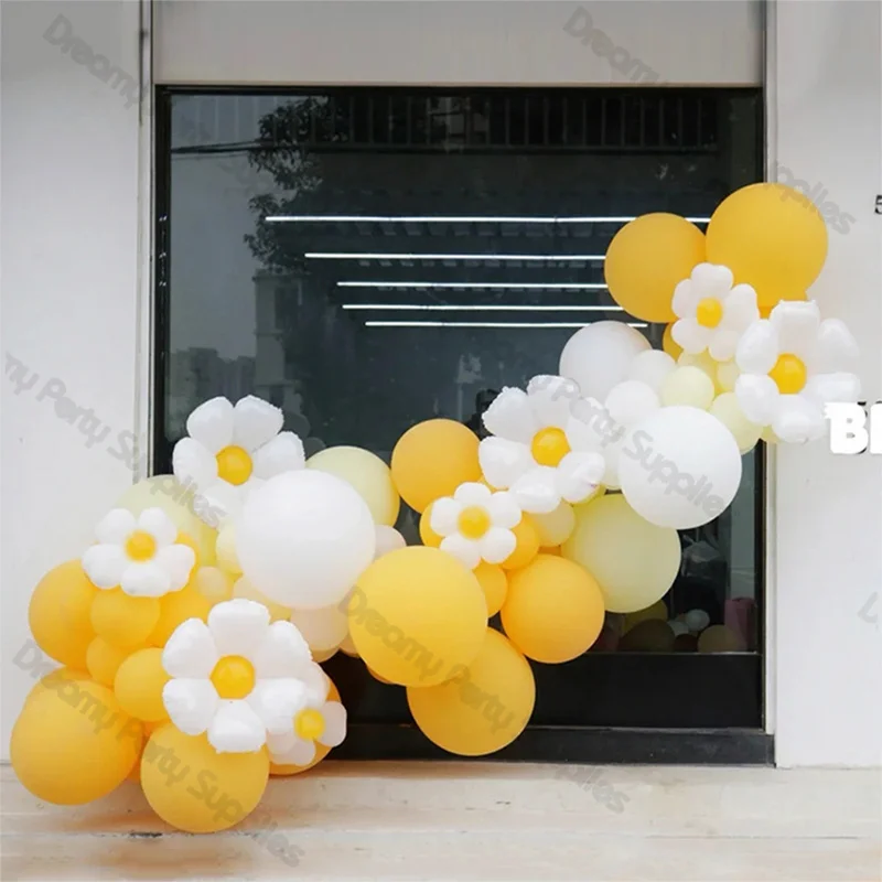 

90pcs Lemon Yellow White Daisy Flower Balloon Garland Arch Kit Two Groovy Balloons Decor Baby Shower Wedding Boho Birthday Party
