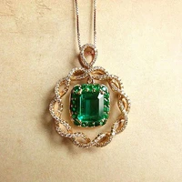 vintage gold color square imitated zambia emerald pendant necklaces secret garden series wedding necklace for women neck jewelry