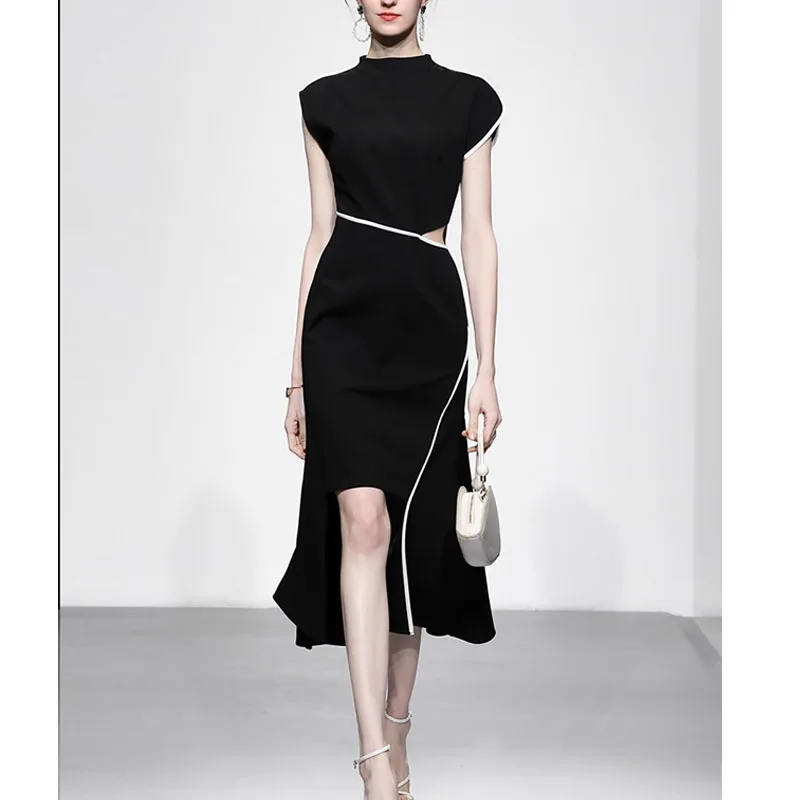 

2023 New Black Vintage Formal Dress for Women Korean Fashion Irregular Mermaid Dresses Luxury Female Office Party Evening Dress