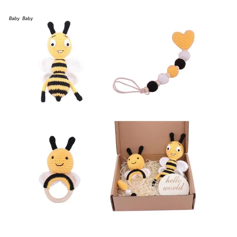 

Q81A Crochet Baby Toy Gift Baby Animal Newborn Rattle Toy Baby Shower- Present