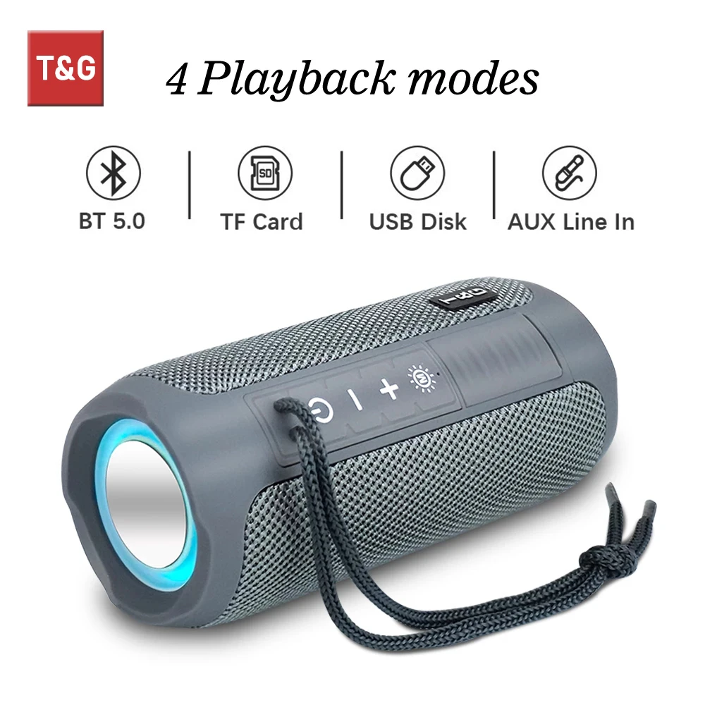 

Bluetooth-Колонка TG227, Беспроводная колонка, внешняя водонепроницаемая колонка с подсветкой, сабвуфером, AUX, TF, BT, USB