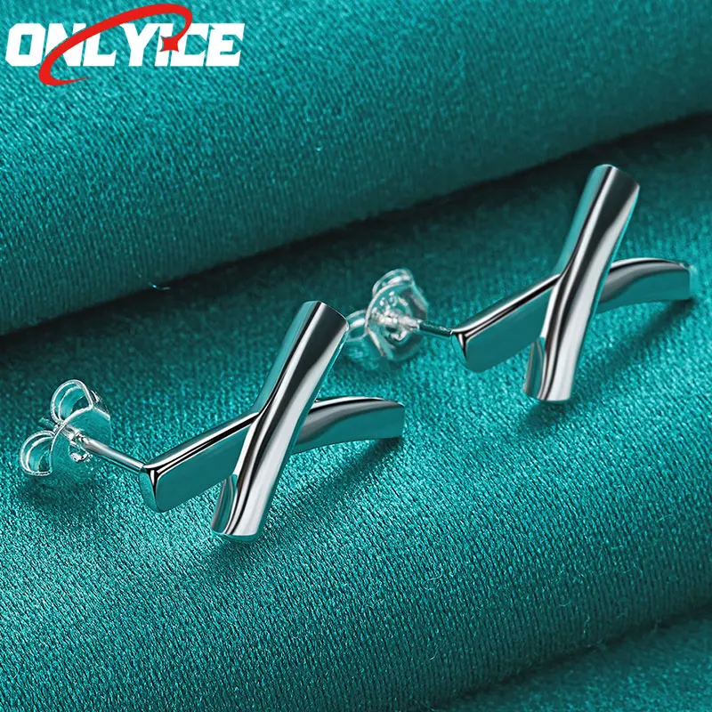 

925 Sterling Silver Smooth X Letter Cross Stud Earrings For Women Fashion Glamour Christmas Party Wedding Engagement Jewelry