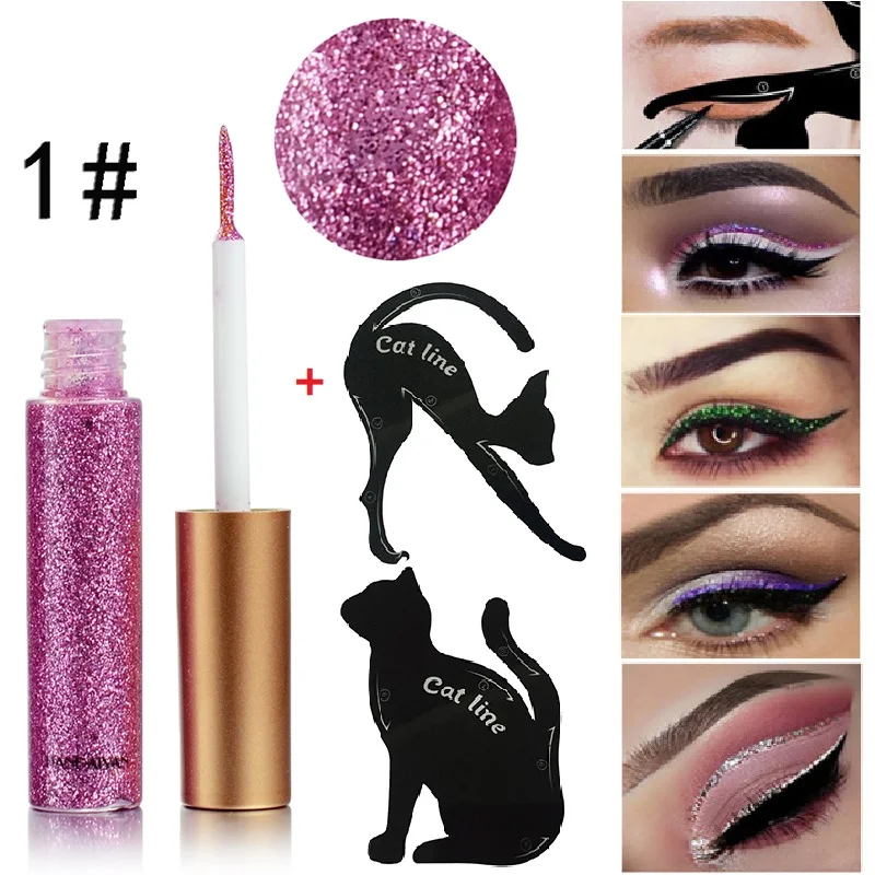 

Блестящая жидкая подводка для глаз HANDAIYAN + набор моделей кошачий глаз легкая в нанесении модная сияющая подводка для глаз водостойкая макия...