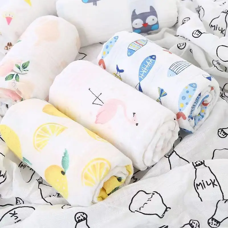 Custom Logo Print Fabric Organic Soft Safe Bamboo Cotton Muslin Swaddle Receive Wrap Blanket Sack Baby Newborn Infant Gift Box
