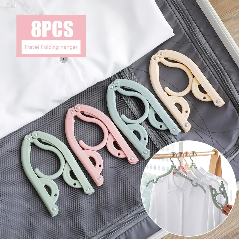 

8pcs Folding Clothes Hanger Traveling Camping Telescopic Portable Large Opening Hook Portable Hanging Drying Rack Convenient