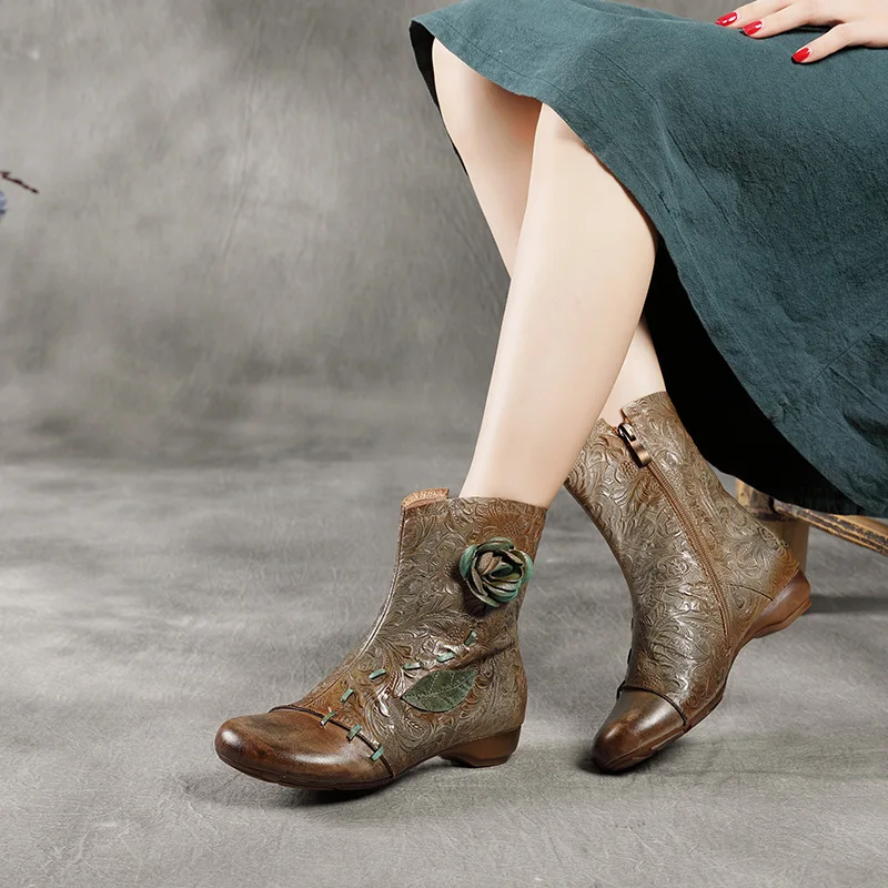 

Женские ботильоны с вышивкой, Осенняя обувь из натуральной кожи на низком каблуке ручной работы, рыцарские ботинки для верховой езды, 2022