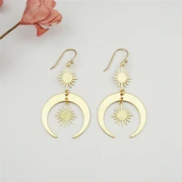 fashion gold crescent and sun earrings nickel free hypoallergenic golden moon star sun celestial jewelry gifts for women