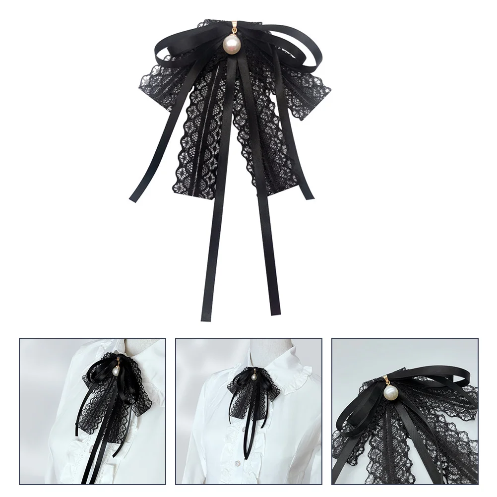 

Tie Bow Brooch Women Bowknot Lace Bowtie Neck Pin Shirt Ribbon Pearl Fliege Collar Ties Necktie Brooches Jewelry Black Clothes