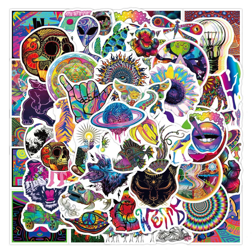 

10/30/50PCS Colorful Cool Psychedelic Graffiti Stickers Aesthetic Laptop Water Bottle Waterproof Graffiti Sticker Packs Kid Toy