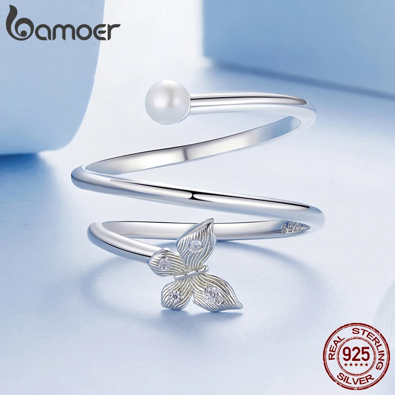 Оригинальное кольцо Bamoer из стерлингового серебра 925 пробы с бабочкой трехслойное