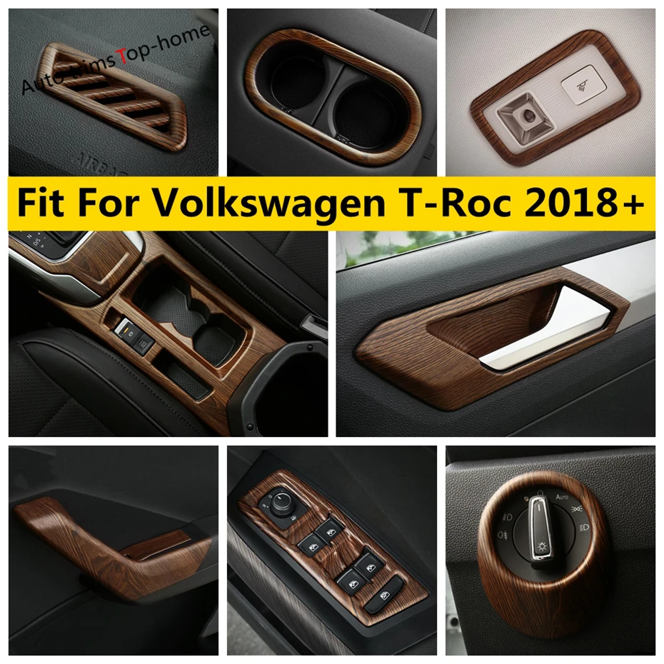 

Wood Grain Accessories Door Armrest Window Lift / Water Cup / Head Light / Air Cover Trim For Volkswagen T-Roc T Roc 2018 - 2022