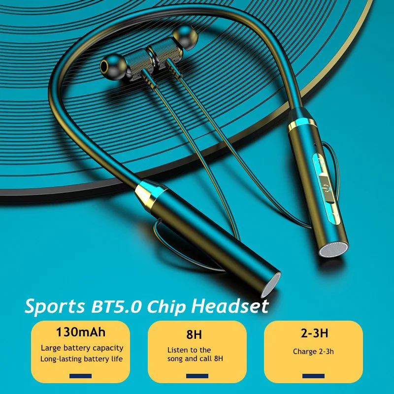 

Wireless Bluetooth Headphones 5.0 Neckband Earphones Silicone Hifi 9D Stereo Sports Headset Halter Waterproof Magnetic Earbuds