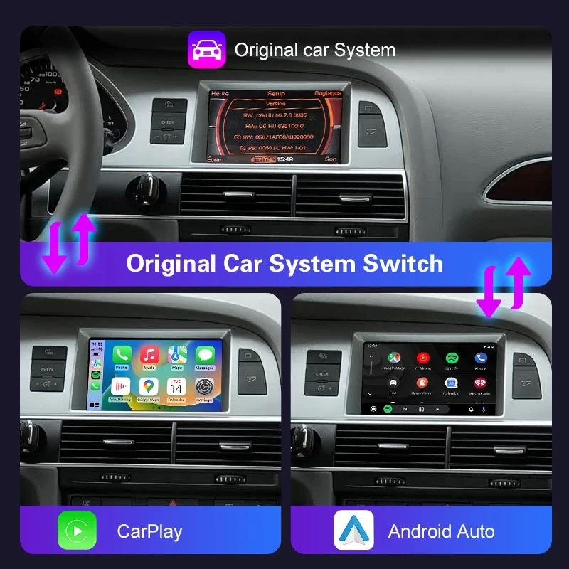 Фото Беспроводная коробка CarPlay Android Auto Box для Audi A4/A6L/Q7/A8 2005-2009 MMI2G High с функциями зеркальных звеньев AirPlay, камера заднего вида №2