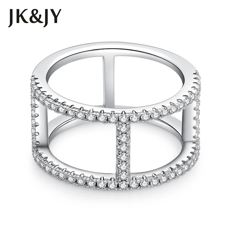 

JK&JY 100% 925 Sterling Silver Moissanite Double Line Band Women's Party Rings Fine Jewelry Wholesale Birthday Gifts