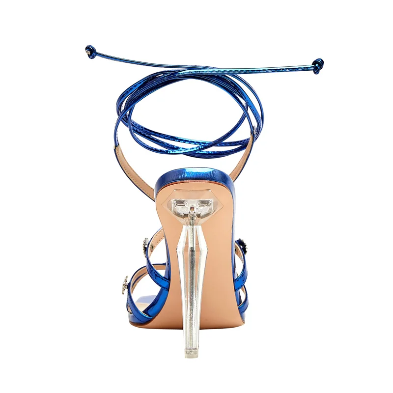 Classic Crystal Riveted Women's Shoes Fashion Summer Breathable High Heels Banquet Party Wedding Dress Cross-tied Female Sandals