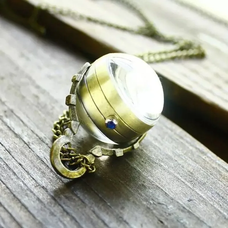 Necklace Decoration, Transparent And Fashionable Crystal Pendants On Both Sides, Spherical Quartz Vintage Pocket Watch