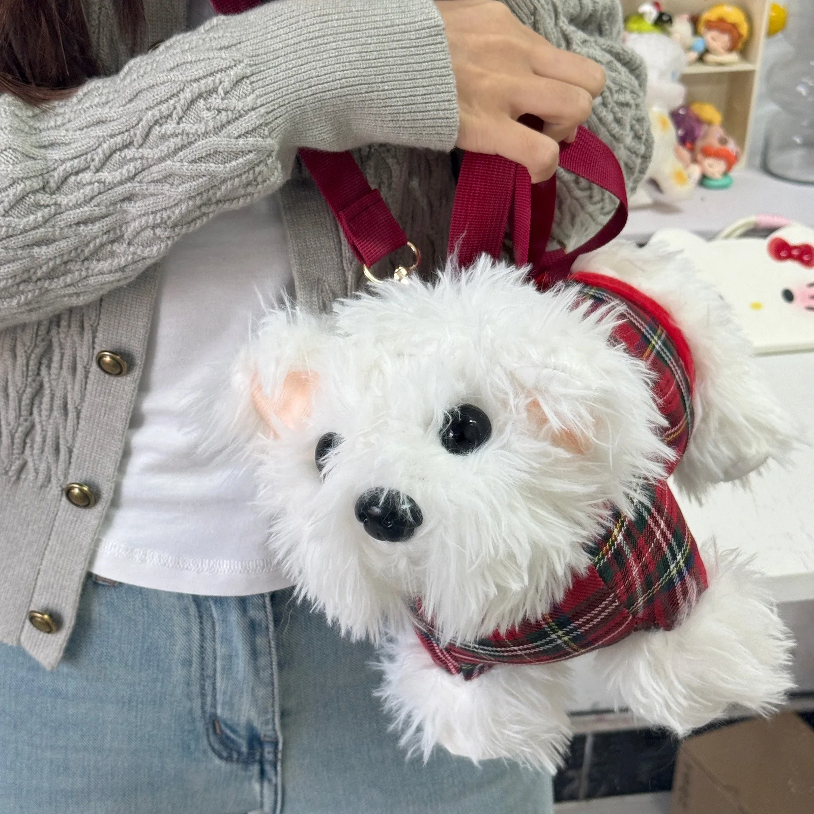 Женская красивая ручная сумка милый пушистый белый щенок меховая милая модная