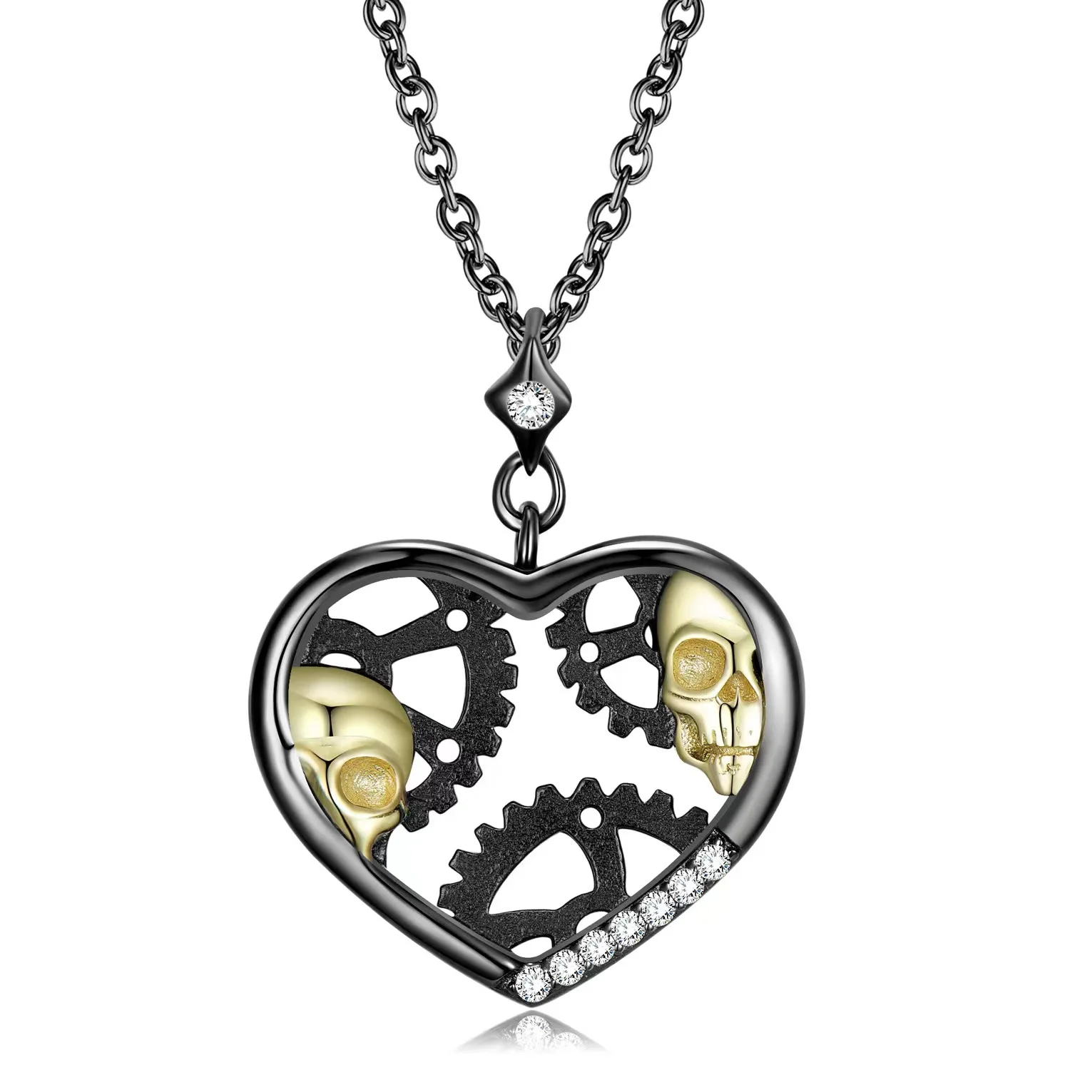 

925 Sterling Silver Gothic Mechanical Gear Skull Pendant Necklace Punk Hip Hop Stainless Steel Mens Biker Necklace Steampunk
