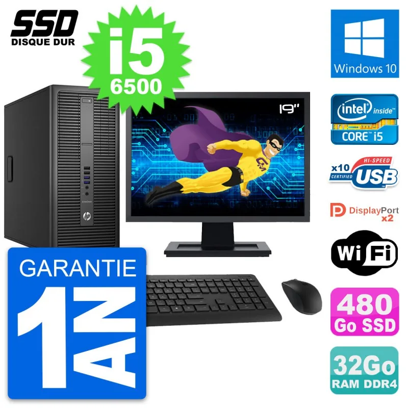 PC tower HP EliteDesk 800 G2 screen 19 &quoti5-6500 RAM GB SSD 480Go Windows 10 Wifi | Компьютеры и офис