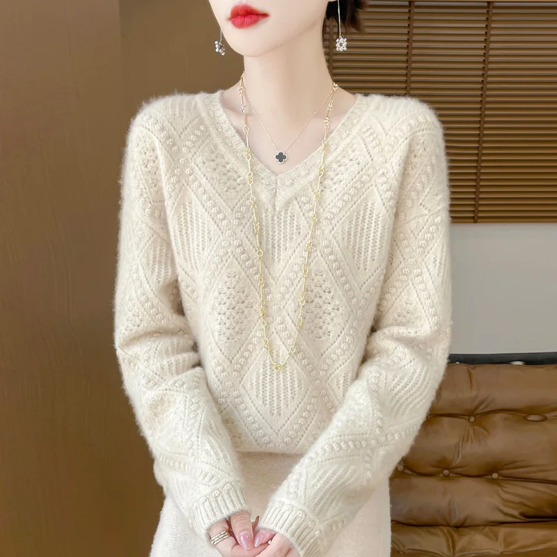 New 2025 Fashion Autumn V-Neck Pullover Sweater Women Knitted Long Sleeve Bottoming Shirt Female Jumper Knitwear Top