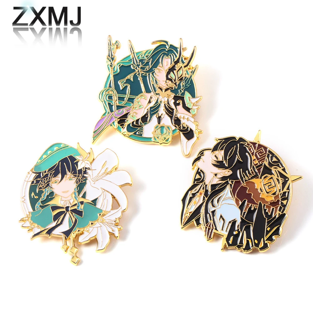 

ZXMJ Game Genshin Brooch Wendy Badge Unisex Cartoon Character Metal Badge Lapel Pin Fashion Collar Pins Car Key Pendant Jewelry