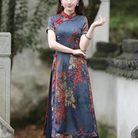 2022 vietnam traditional ao dai vintage flower print chiffon cheongsam aodai chinese qipao wedding evening dress oriental qipao