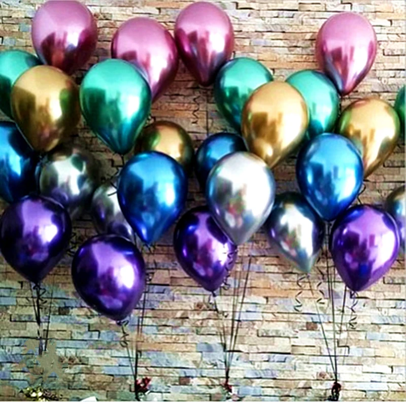 

50pcs/lot Chrome Metal Balloon Large Latex Balloons Gold Silver Green Birthday Party Wedding Garland Decor Helium Balloon Toy