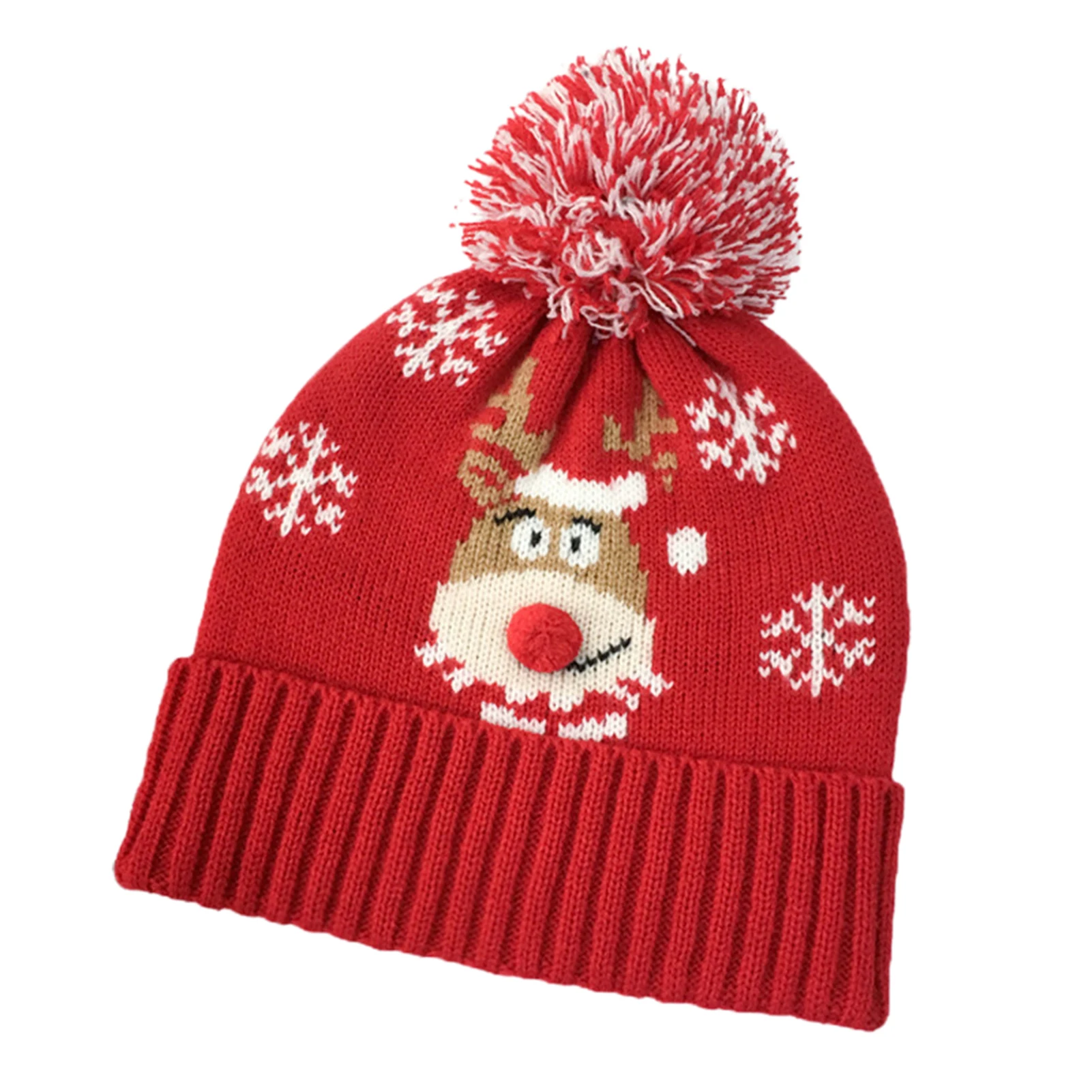 

Unisex Christmas Beanie Hat Winter Knitted Crochet Cap With Cartoon Elk Pattern Rib Cuff Pom Hat For All Ages
