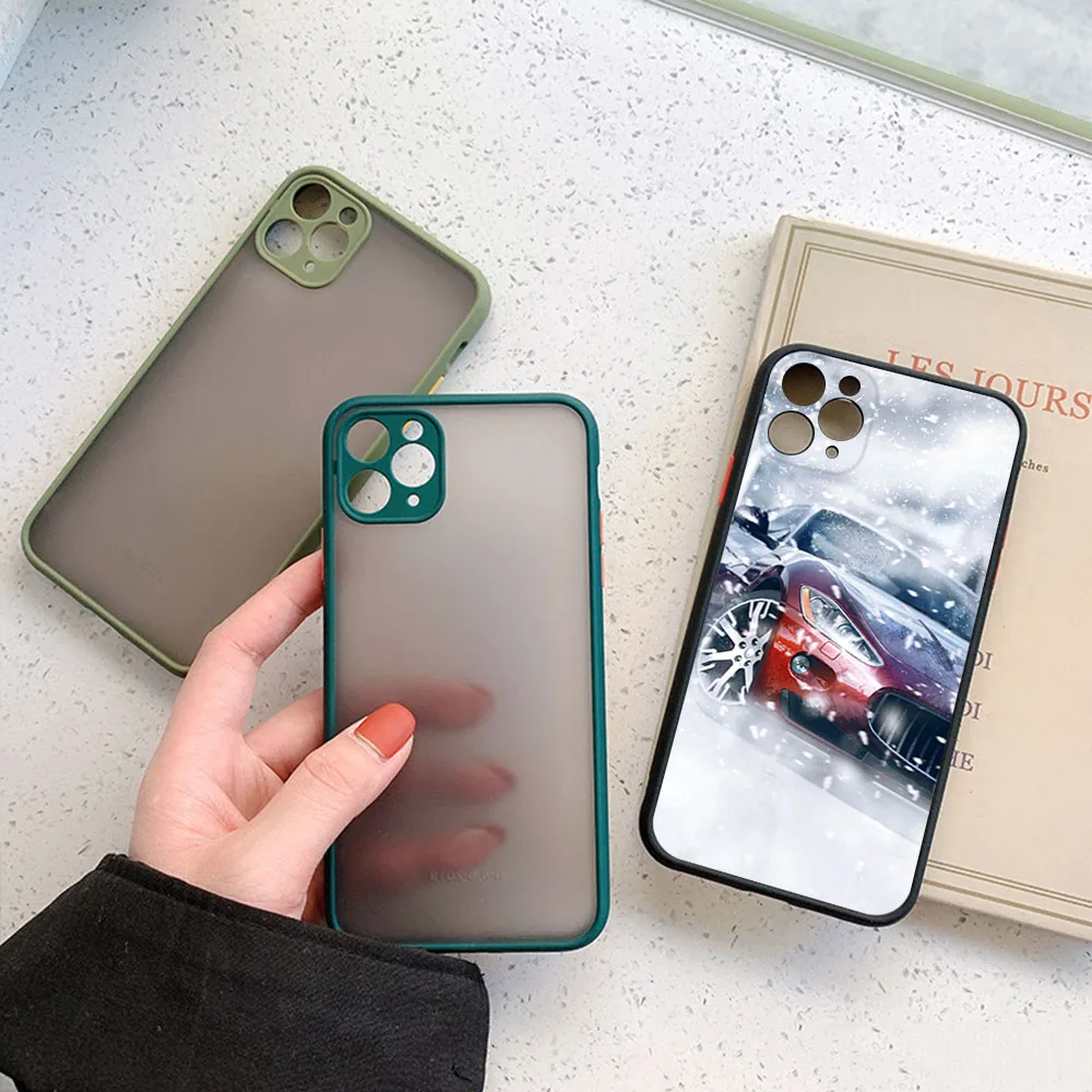 For iphone 16ProMax 15 Pro 14 13 12 Mini 11 7 8 16Plus XS Max XR Cool GTR Sports Car Frosted Translucent Cover Black Phone Cases