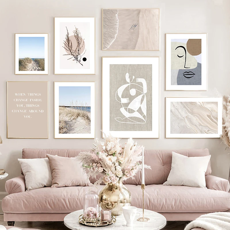 

Abstract Line Beach Natural Scenery Poster Mural Wall Art Couples Posters Boho Poster Nordic Wall Pictures Living Room Decor