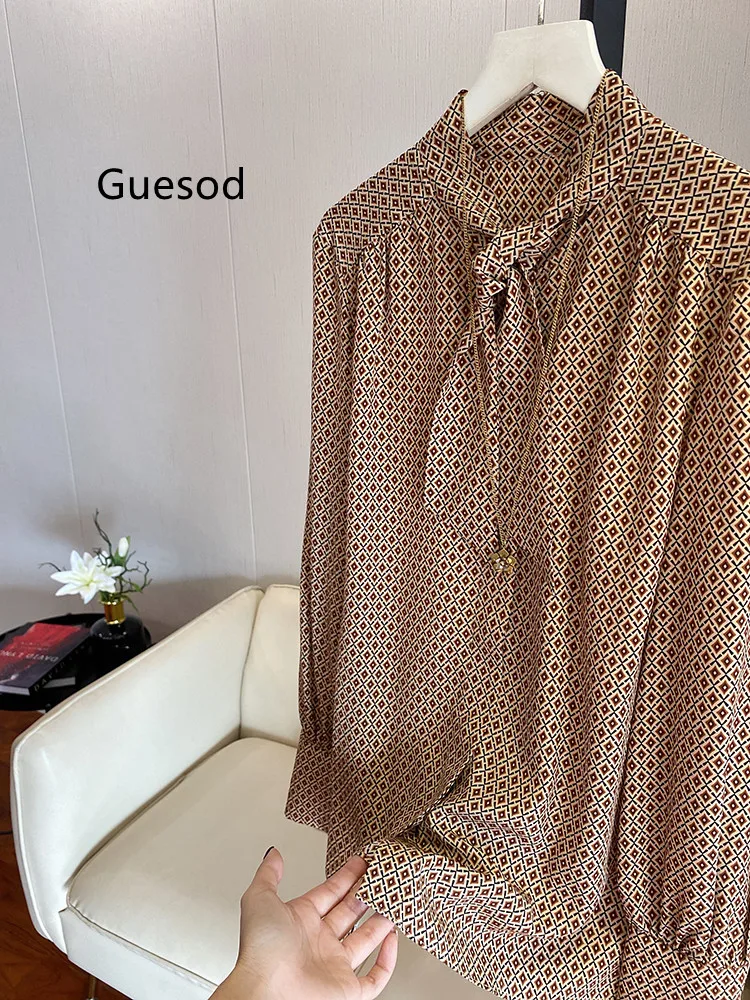 

Guesod Silk Blouse Beauty Exquisite Elegant Vintage Print Silk Bllouse New