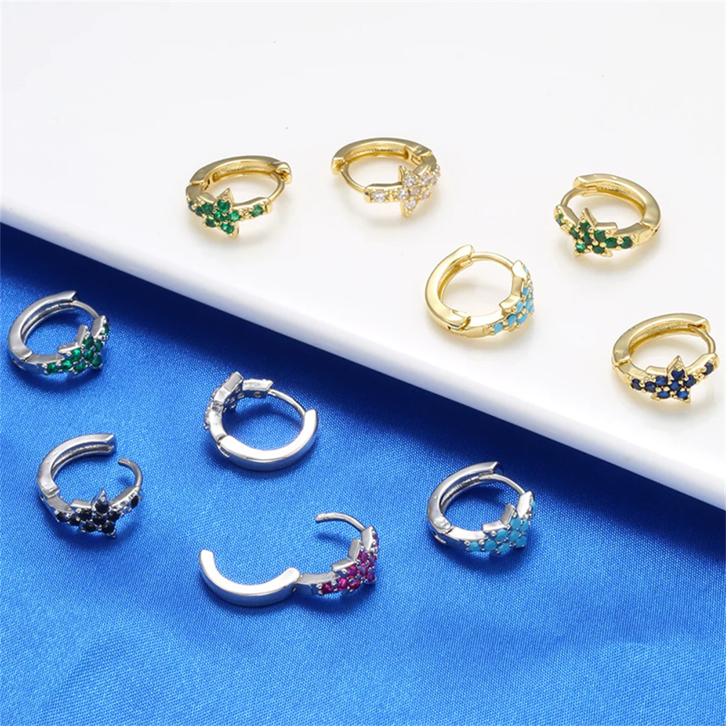 Earrings for Women Micro Paved Zircon Pentagram Studs Ear-Rings Artificial Gems Stars DIY Jewelry Making Luxury Accessories