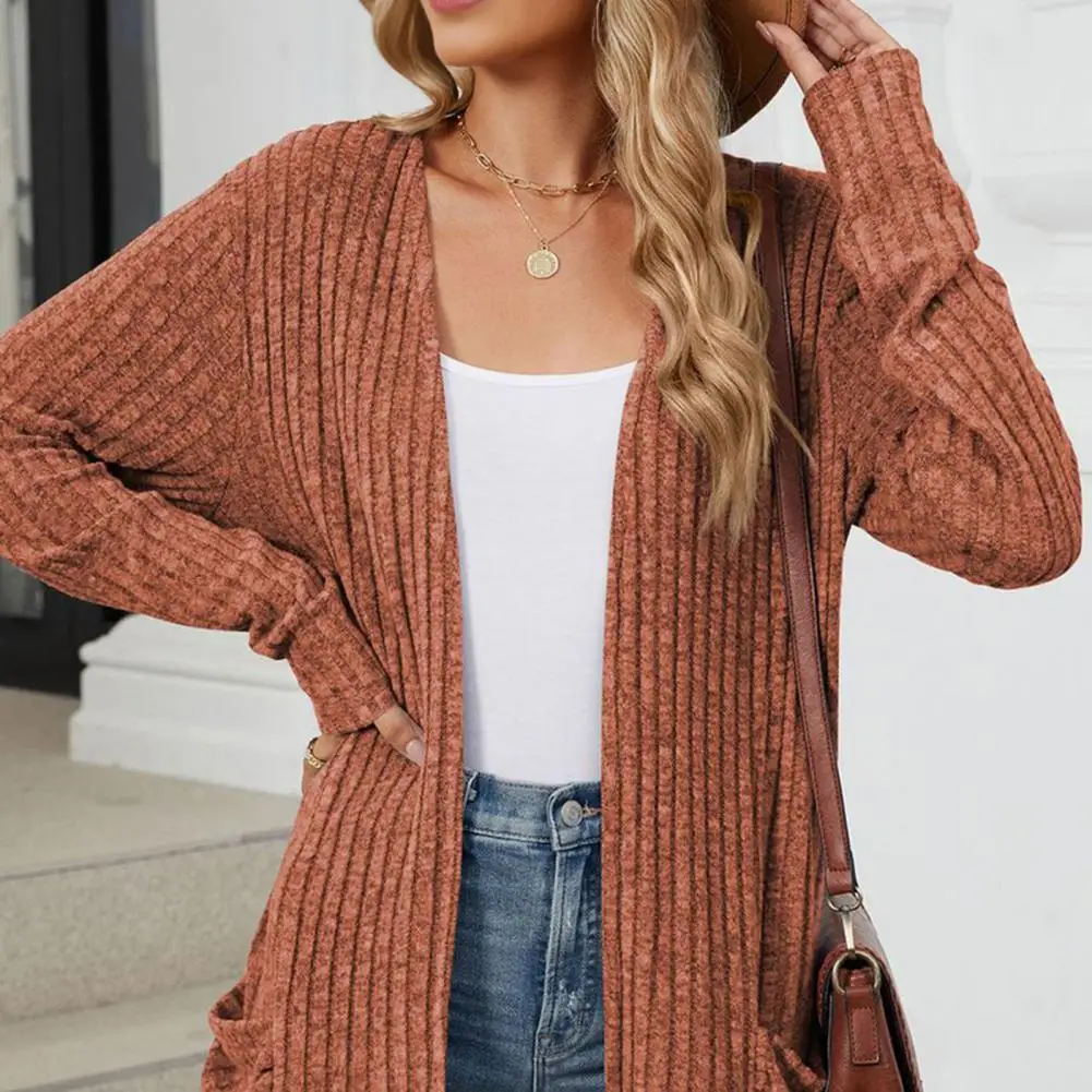 Женский облегающий кардиган с V-образным вырезом вязаное пальто карманами для