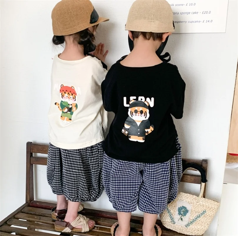 Летние клетчатые модные детские брюки с широкими штанинами свободные эластичные