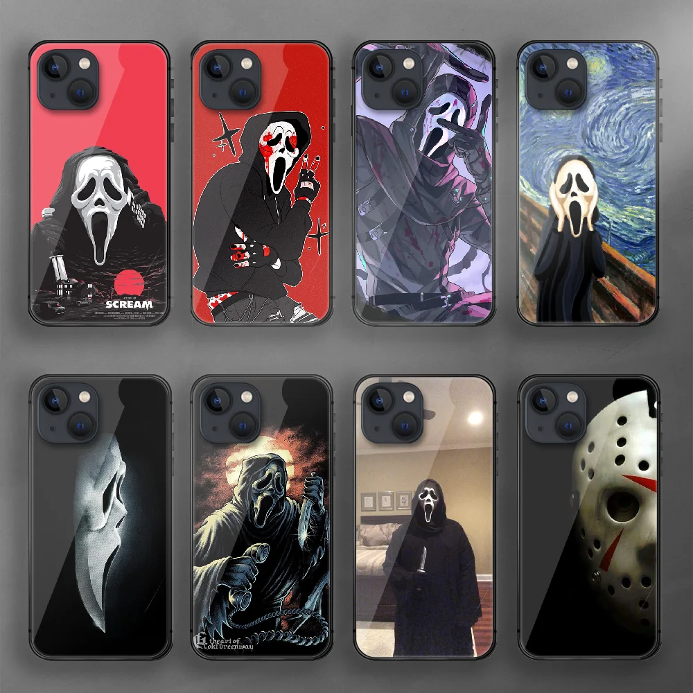 

Horror Movie Scary Ghostface Tempered Glass Phone Case Cover For Iphone 7 8 11 12 13 14 Pro Max Plus Mini 6s X XS XR SE Black