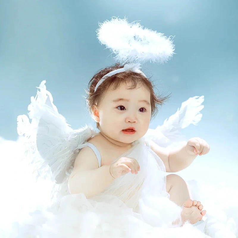 

LED White Angel Wings Set Decor Natural Goose Feather Wings Children's Masquerade Cosplay Costume Accessories Kid Birthday Party