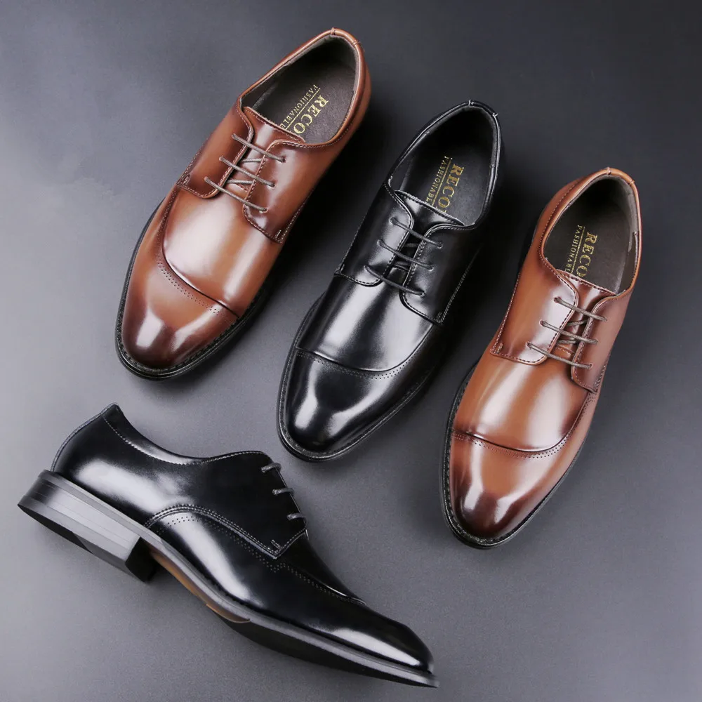 

Демисезонные мужские деловые костюмы, свадебные банкетные костюмы, дизайнерская обувь с круглым носком, модные кожаные рабочие туфли для м...